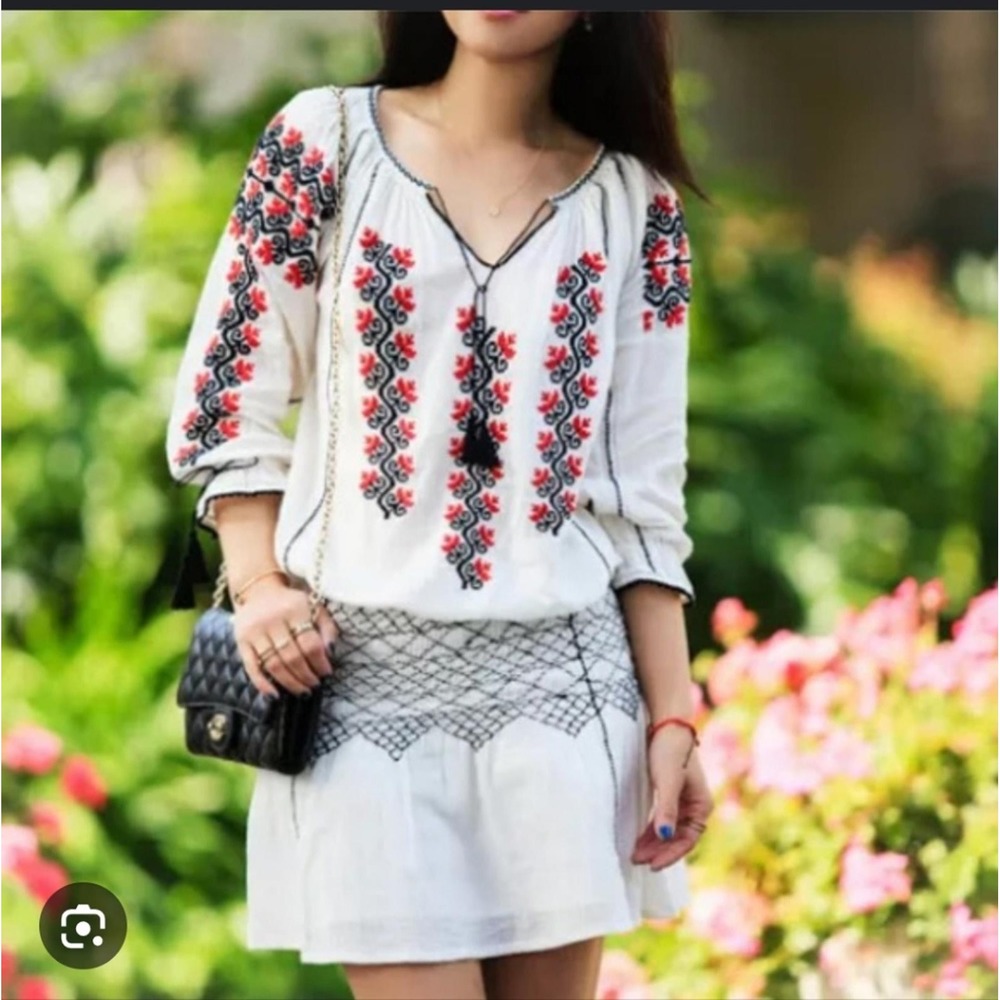 Ulla Johnson White and Red Embroidered Mini Dress